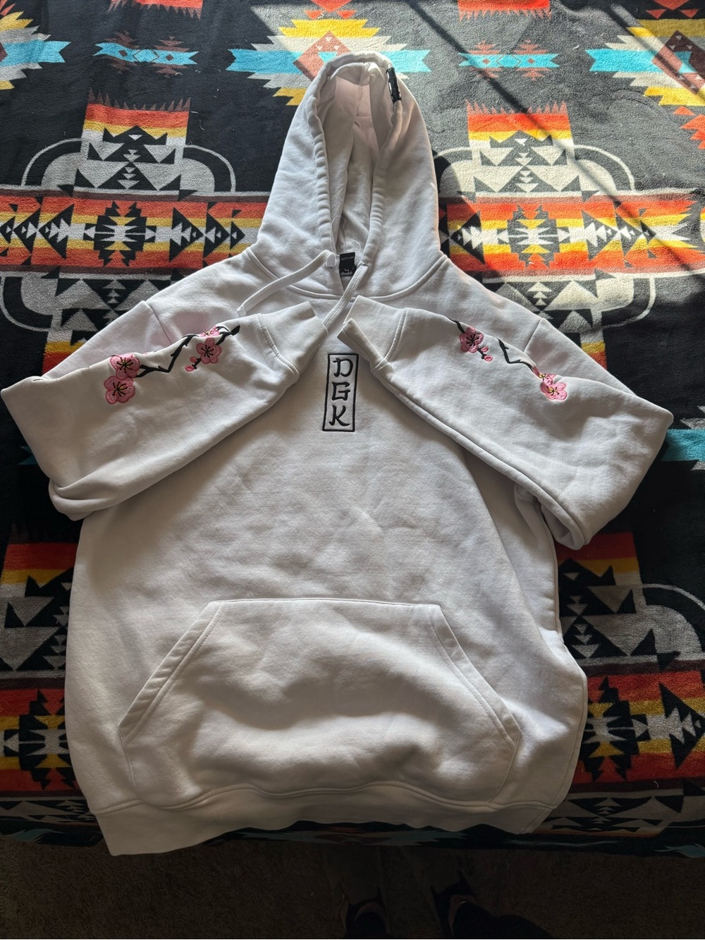 DGK White Hoodie with Pink Floral Sleeve Embroidery